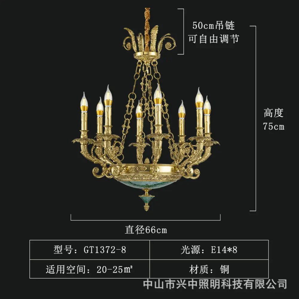Emilia French Retro Copper Crystal Villa Chandelier 8-head chandelier (diameter 66cm, height 75cm) Chandelier