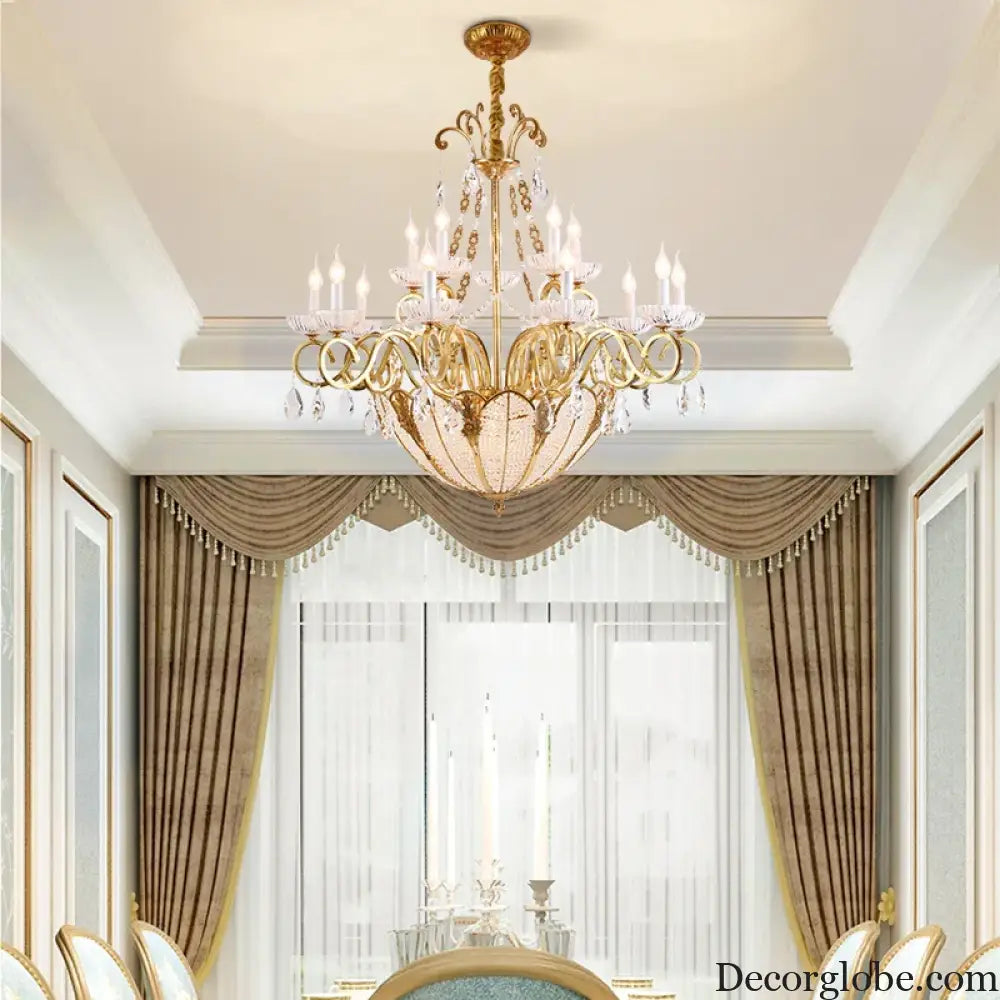 European Crystal Candle Brass Chandelier Chandelier