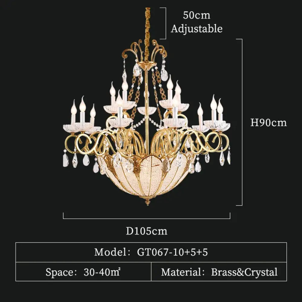European Crystal Candle Brass Chandelier 20lights L105 H90cm Chandelier