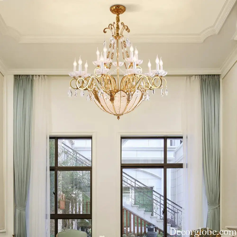 European Crystal Candle Brass Chandelier Chandelier