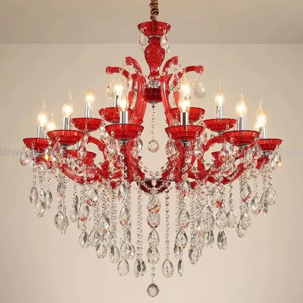 European Princess Crystal Chandelier - Choose from Warm Pink, Blue, Purple, or Red for Creative Room Decor - DecorGlobe