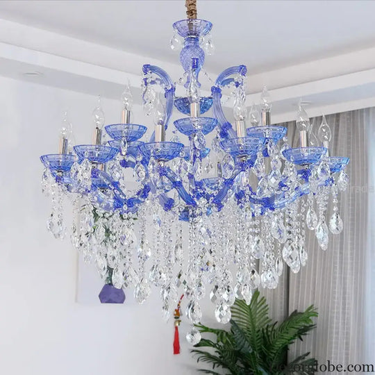 European Princess Crystal Chandelier - Choose from Warm Pink, Blue, Purple, or Red for Creative Room Decor - DecorGlobe