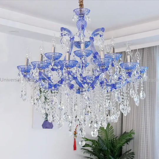 European Princess Crystal Chandelier - Choose from Warm Pink, Blue, Purple, or Red for Creative Room Decor - DecorGlobe