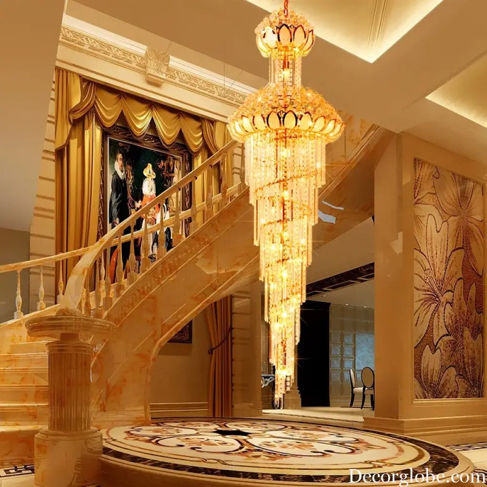 European-Style Crystal Duplex Floor Chandelier - Atmospheric Elegance for Living Rooms, Revolving Staircases, and Villa Exteriors - DecorGlobe