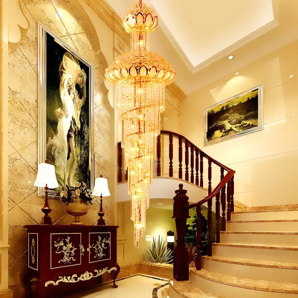 European-Style Crystal Duplex Floor Chandelier - Atmospheric Elegance for Living Rooms, Revolving Staircases, and Villa Exteriors - DecorGlobe