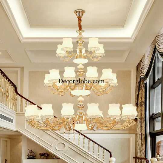 European Style Duplex Building Chandelier - Simple Elegance for Large Living Rooms, Hallways, and Staircases - DecorGlobe