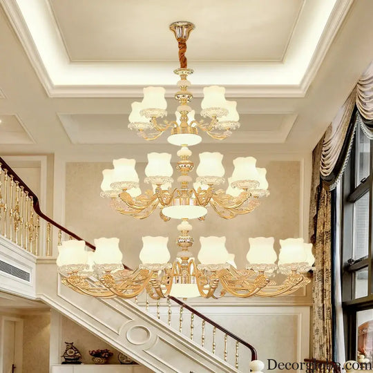 European Style Duplex Building Chandelier - Simple Elegance for Large Living Rooms, Hallways, and Staircases - DecorGlobe