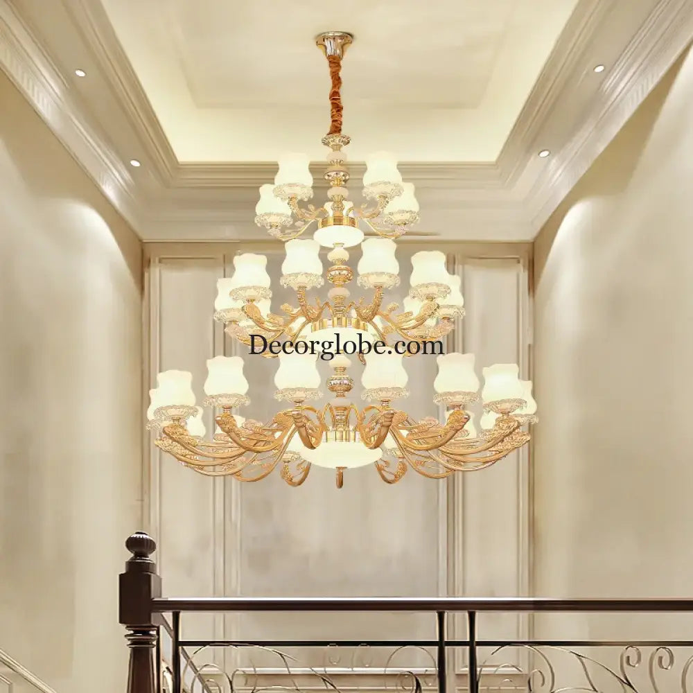 European Style Duplex Building Chandelier - Simple Elegance for Large Living Rooms, Hallways, and Staircases - DecorGlobe