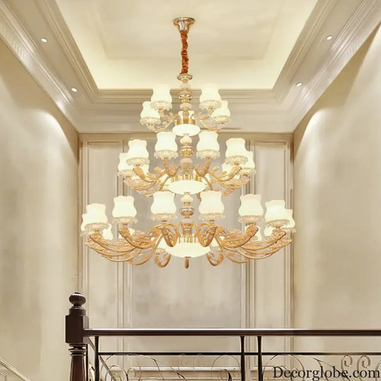 European Style Duplex Building Chandelier - Simple Elegance for Large Living Rooms, Hallways, and Staircases - DecorGlobe