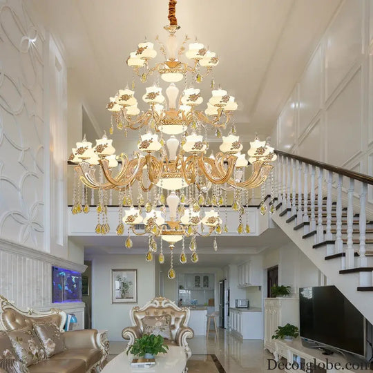 European-Style Duplex Building Large Chandelier - Villa Elegance for Spacious Living and Hotel Grandeur - DecorGlobe