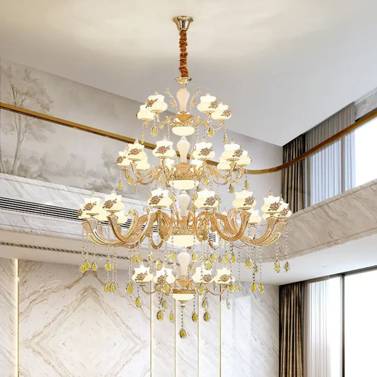 European-Style Duplex Building Large Chandelier - Villa Elegance for Spacious Living and Hotel Grandeur - DecorGlobe