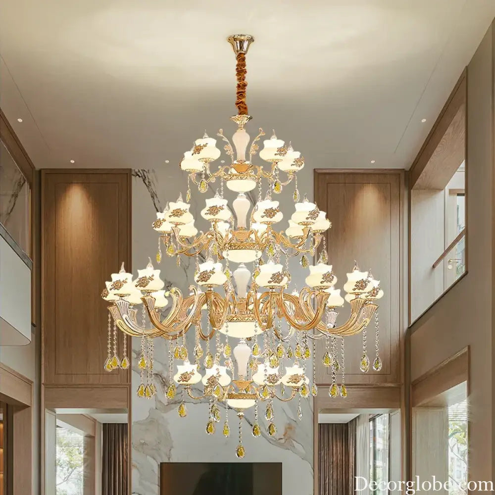 European-Style Duplex Building Large Chandelier - Villa Elegance for Spacious Living and Hotel Grandeur - DecorGlobe