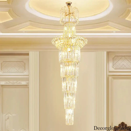 European-Style Duplex High Ceiling Chandelier - Golden Elegance for Grand Halls and Stairwell Luxury - DecorGlobe