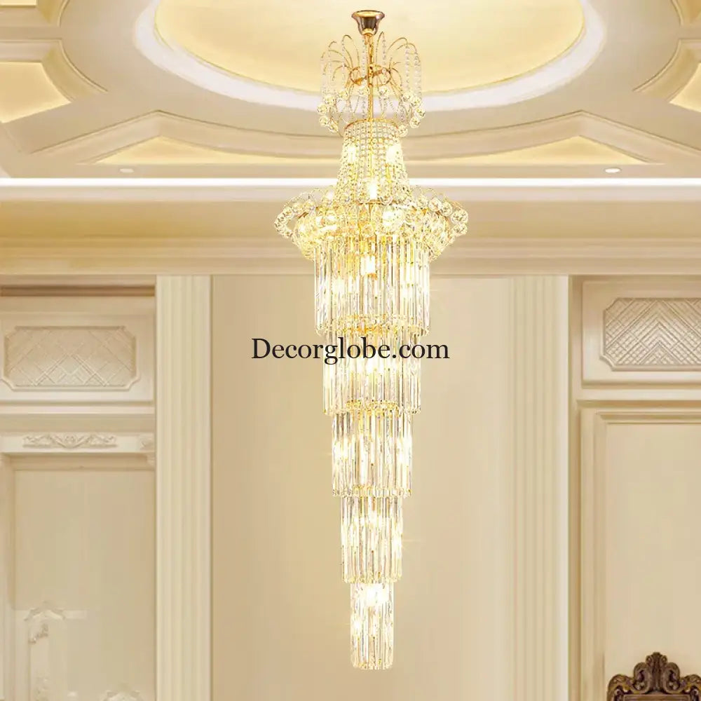European-Style Duplex High Ceiling Chandelier - Golden Elegance for Grand Halls and Stairwell Luxury - DecorGlobe