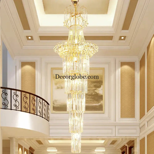 European-Style Duplex High Ceiling Chandelier - Golden Elegance for Grand Halls and Stairwell Luxury - DecorGlobe