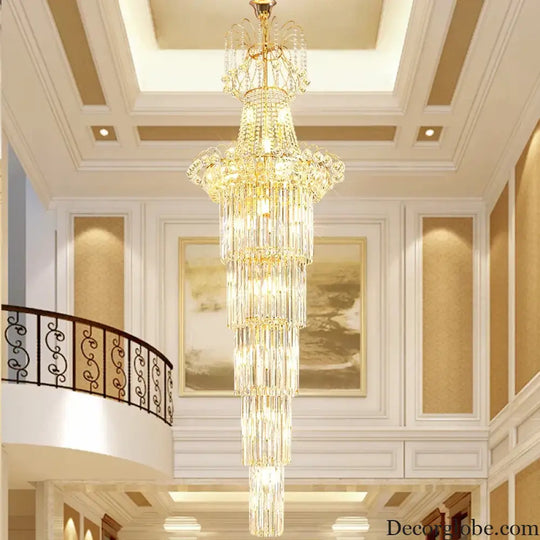 European-Style Duplex High Ceiling Chandelier - Golden Elegance for Grand Halls and Stairwell Luxury - DecorGlobe
