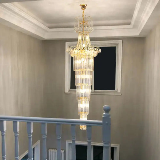 European-Style Duplex High Ceiling Chandelier - Golden Elegance for Grand Halls and Stairwell Luxury - DecorGlobe