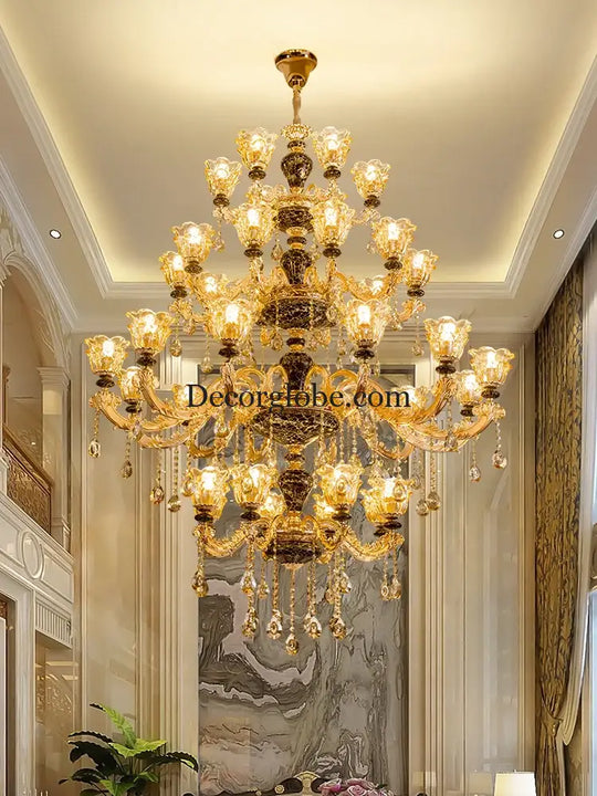 European Style Golden Chandelier - Elegance for Living Rooms, Hotels, Staircases, Villas with Multi-Layer Crystal Luxury - DecorGlobe