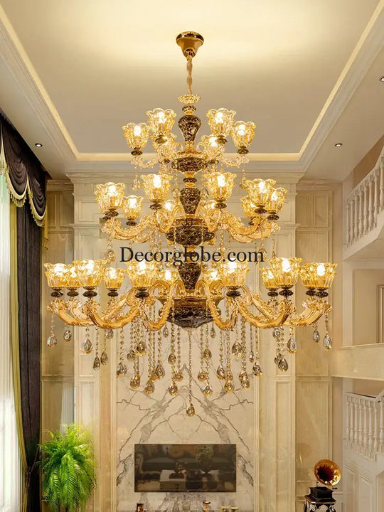 European Style Golden Chandelier - Elegance for Living Rooms, Hotels, Staircases, Villas with Multi-Layer Crystal Luxury - DecorGlobe