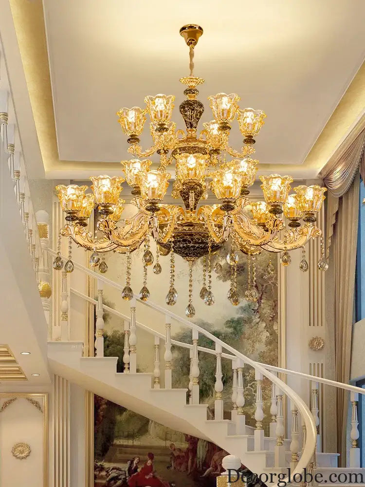 European Style Golden Chandelier - Elegance for Living Rooms, Hotels, Staircases, Villas with Multi-Layer Crystal Luxury - DecorGlobe