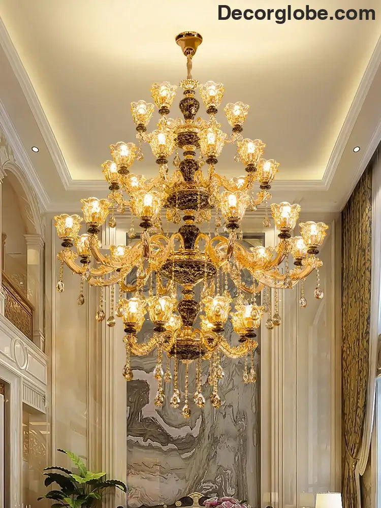 European Style Golden Chandelier - Elegance for Living Rooms, Hotels, Staircases, Villas with Multi-Layer Crystal Luxury - DecorGlobe