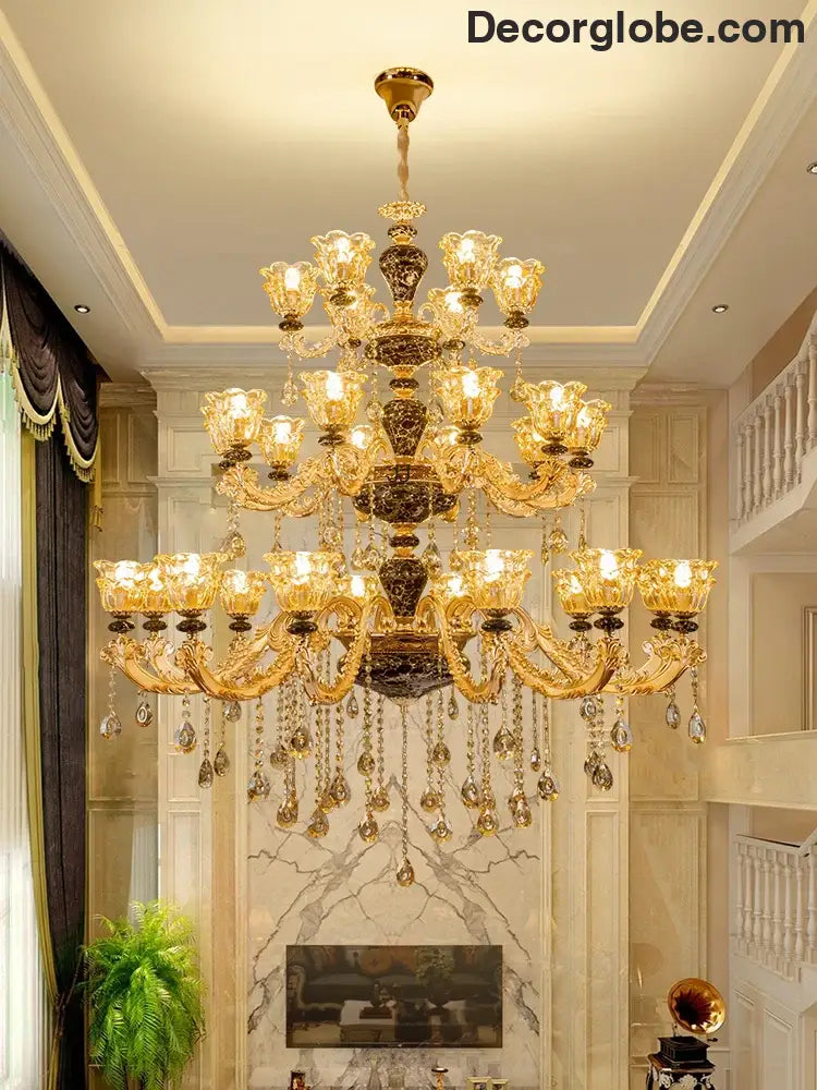 European Style Golden Chandelier - Elegance for Living Rooms, Hotels, Staircases, Villas with Multi-Layer Crystal Luxury - DecorGlobe