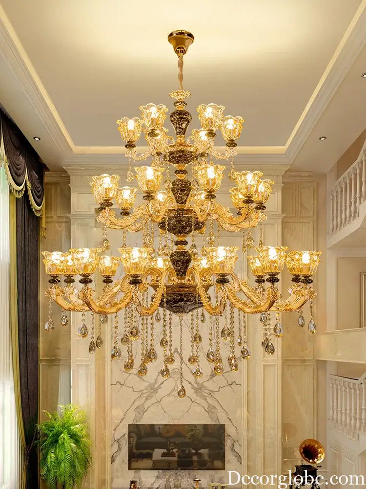 European Style Golden Chandelier - Elegance for Living Rooms, Hotels, Staircases, Villas with Multi-Layer Crystal Luxury - DecorGlobe