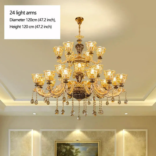 European Style Golden Chandelier - Elegance for Living Rooms, Hotels, Staircases, Villas with Multi-Layer Crystal Luxury - DecorGlobe