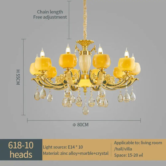 European Style Jade Crystal Chandelier - Luxury Lighting with Natural Marble Accents for Dining Rooms, Bedrooms, and Living Spaces - DecorGlobe