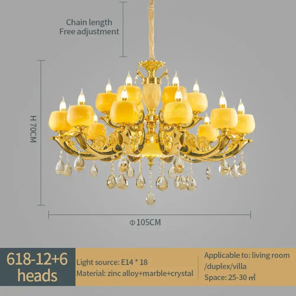 European Style Jade Crystal Chandelier - Luxury Lighting with Natural Marble Accents for Dining Rooms, Bedrooms, and Living Spaces - DecorGlobe