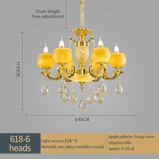 European Style Jade Crystal Chandelier - Luxury Lighting with Natural Marble Accents for Dining Rooms, Bedrooms, and Living Spaces - DecorGlobe