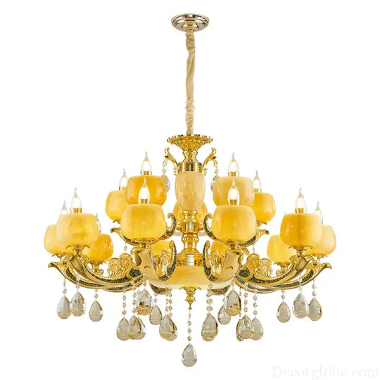 European Style Jade Crystal Chandelier - Luxury Lighting with Natural Marble Accents for Dining Rooms, Bedrooms, and Living Spaces - DecorGlobe