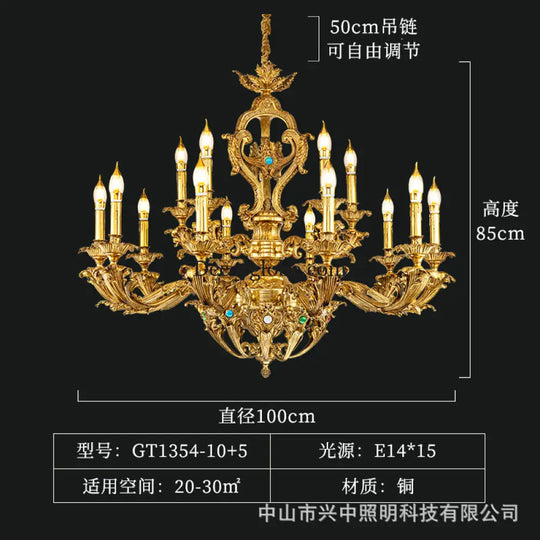 Eva European All-Copper Luxury Palace Crystal Chandelier 10 + 5 head chandelier (diameter 100cm, height 85cm) Chandelier