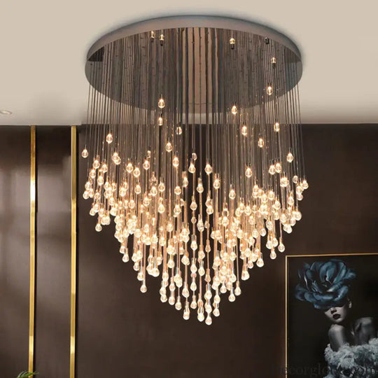 Exquisite Modern Long Staircase Chandelier - Large Gold LED Luxury Crystal Ball Fixture for Grand Living Spaces and Hotel Exhibitions - DecorGlobe