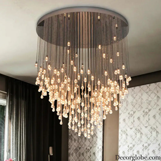 Exquisite Modern Long Staircase Chandelier - Large Gold LED Luxury Crystal Ball Fixture for Grand Living Spaces and Hotel Exhibitions - DecorGlobe