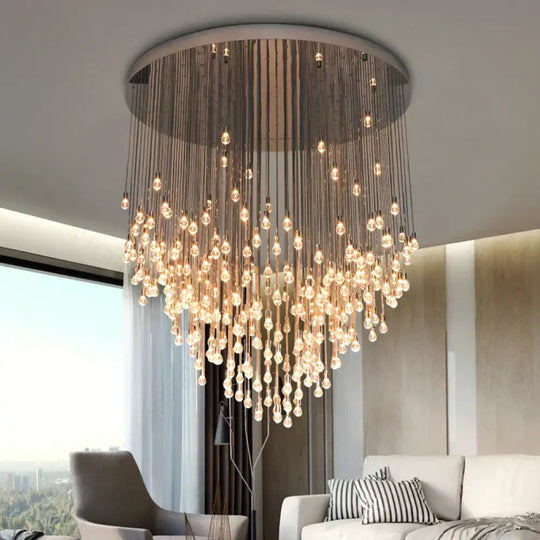 Exquisite Modern Long Staircase Chandelier - Large Gold LED Luxury Crystal Ball Fixture for Grand Living Spaces and Hotel Exhibitions - DecorGlobe
