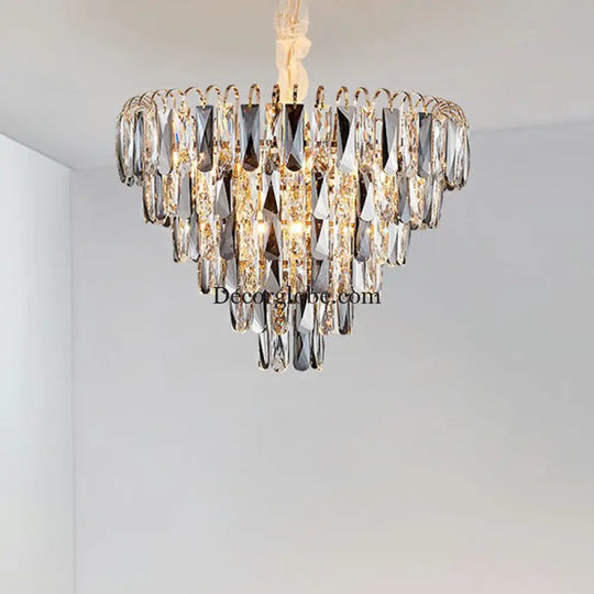 Faith Modern Crystal Chandelier - Smoke Grey Cone Pendant Light (Multiple Tiers) - DecorGlobe
