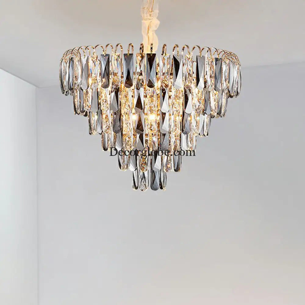 Faith Modern Crystal Chandelier - Smoke Grey Cone Pendant Light (Multiple Tiers) - DecorGlobe