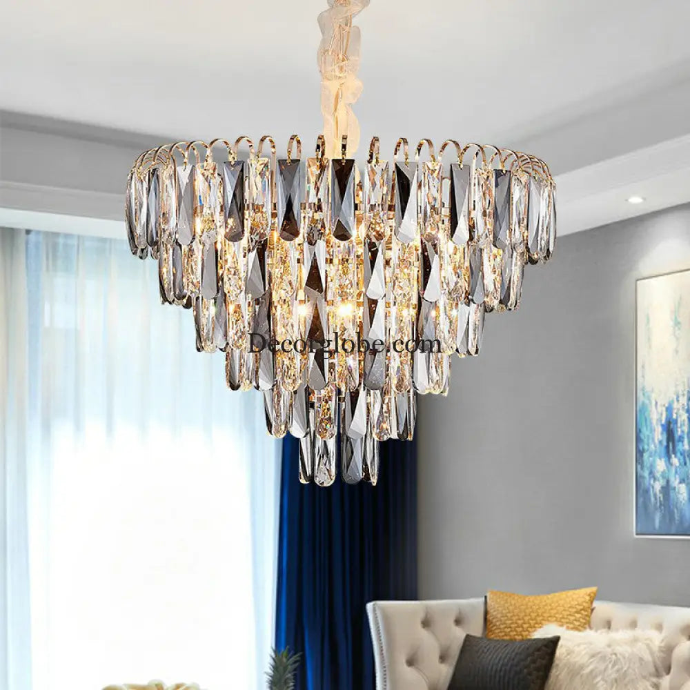 Faith Modern Crystal Chandelier - Smoke Grey Cone Pendant Light (Multiple Tiers) - DecorGlobe
