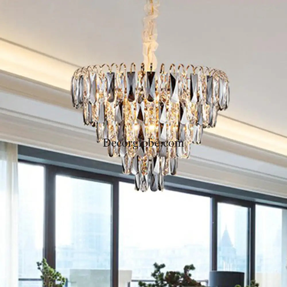 Faith Modern Crystal Chandelier - Smoke Grey Cone Pendant Light (Multiple Tiers) - DecorGlobe