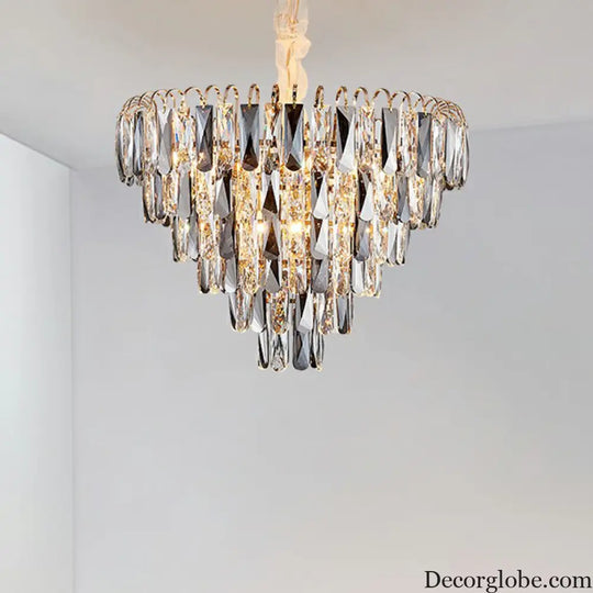 Faith Modern Crystal Chandelier - Smoke Grey Cone Pendant Light (Multiple Tiers) - DecorGlobe