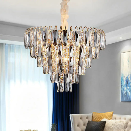 Faith Modern Crystal Chandelier - Smoke Grey Cone Pendant Light (Multiple Tiers) - DecorGlobe