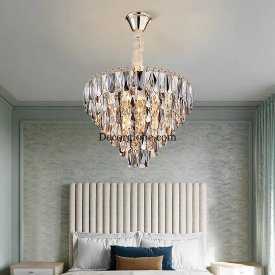 Faith Modern Crystal Chandelier - Smoke Grey Cone Pendant Light (Multiple Tiers) - DecorGlobe