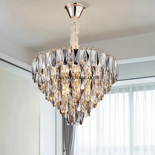 Faith Modern Crystal Chandelier - Smoke Grey Cone Pendant Light (Multiple Tiers) - DecorGlobe