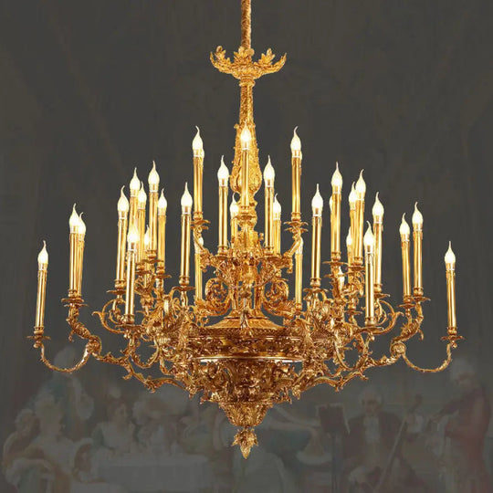 Villa living room chandelier European hotel restaurant copper candle lamp creative personality French duplex building