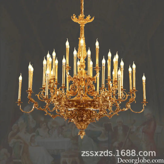Villa living room chandelier European hotel restaurant copper candle lamp creative personality French duplex building
