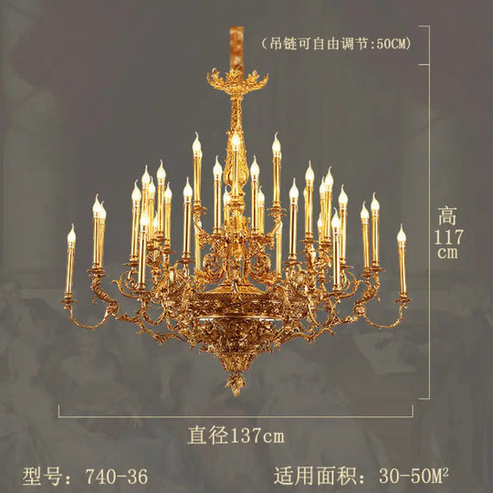 Villa living room chandelier European hotel restaurant copper candle lamp creative personality French duplex building