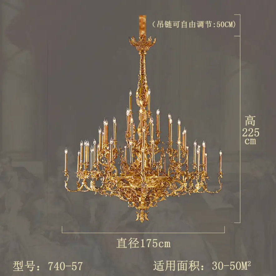 Villa living room chandelier European hotel restaurant copper candle lamp creative personality French duplex building