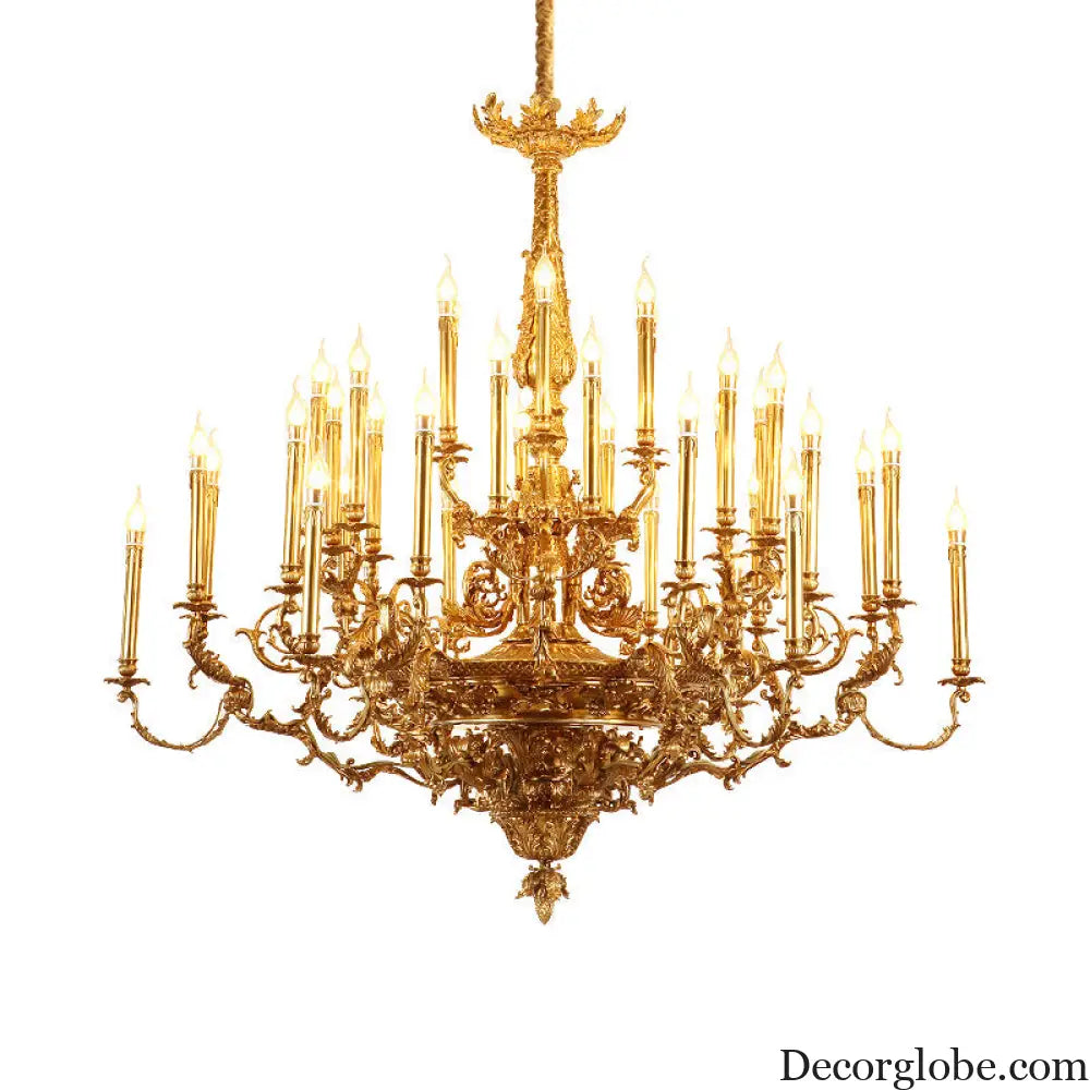 Villa living room chandelier European hotel restaurant copper candle lamp creative personality French duplex building