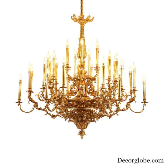 Villa living room chandelier European hotel restaurant copper candle lamp creative personality French duplex building